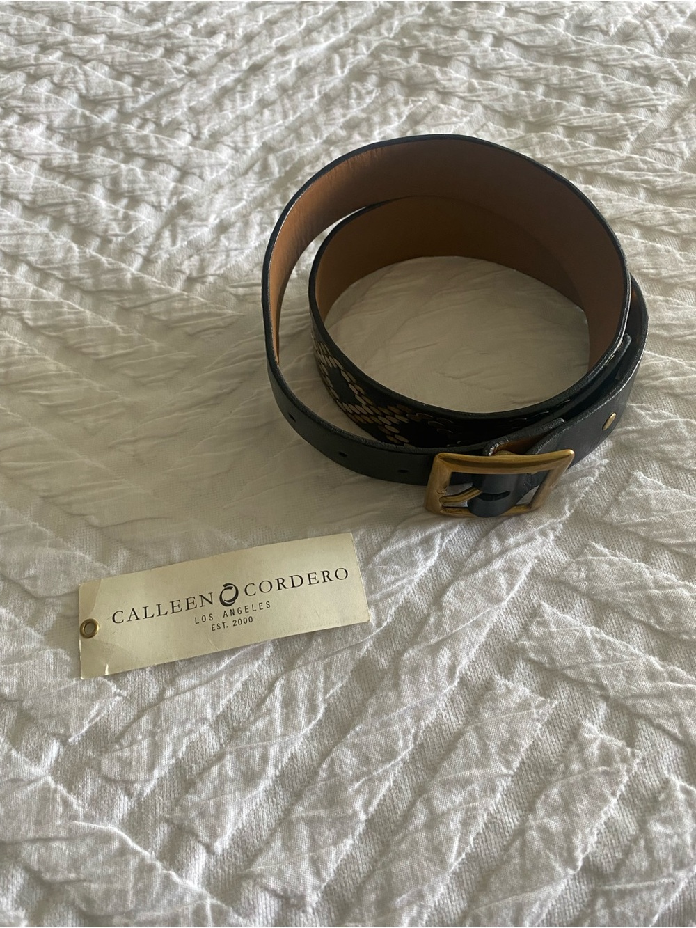 Women's Black Leather Belt with Brass Buckle - Picture 3 of 9